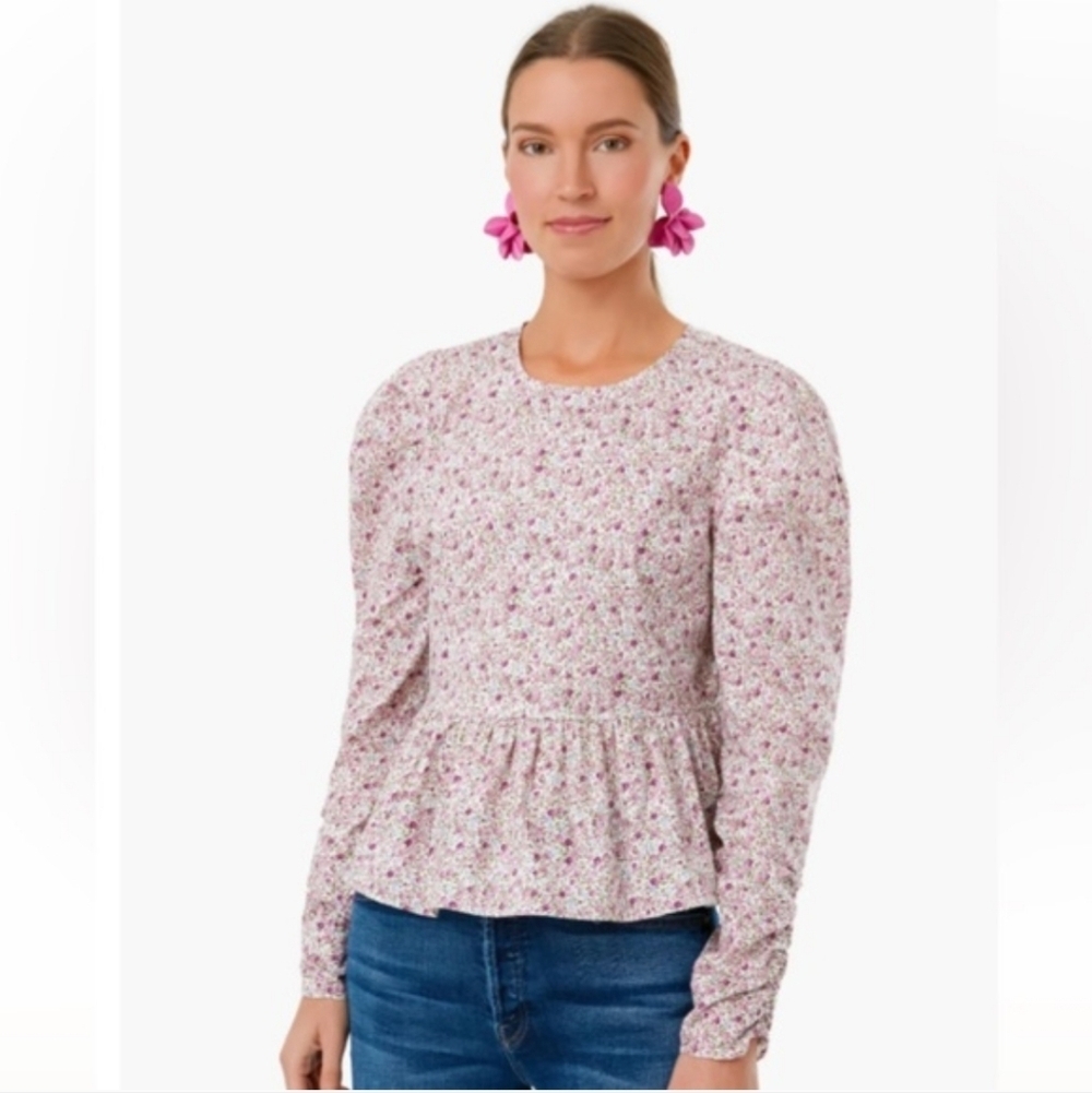 Tuckernuck Hyacinth House Mia Puff Sleeve Peplum Floral Top